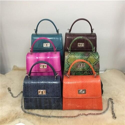 Real Snake Skin Fashion Simple Clamshell Chain Single Shoulder Small Square Bag Girl