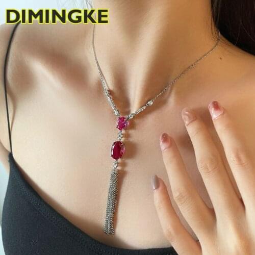 DIMINGKE 10*14MM Egg Shaped Ruby Necklace 100%-S925 Sterling Silver Fine Jewelry Wedding Party Birthday Gift