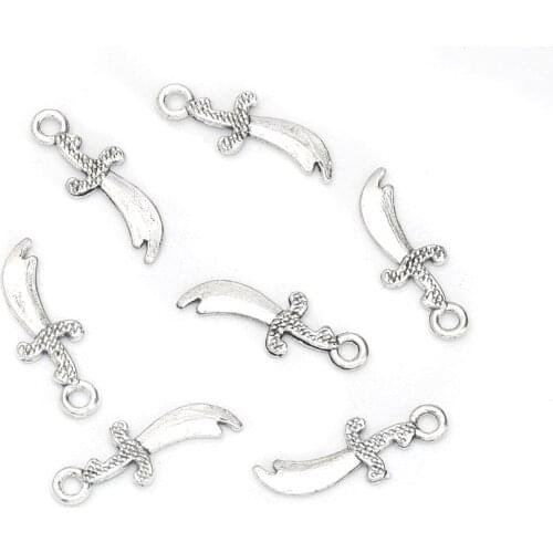 50pcs 19.3x6.9mm Charms Fashion Knife Shape Tibetan Silver Plated Pendants Antique Jewelry DIY Making Handmade Craft
