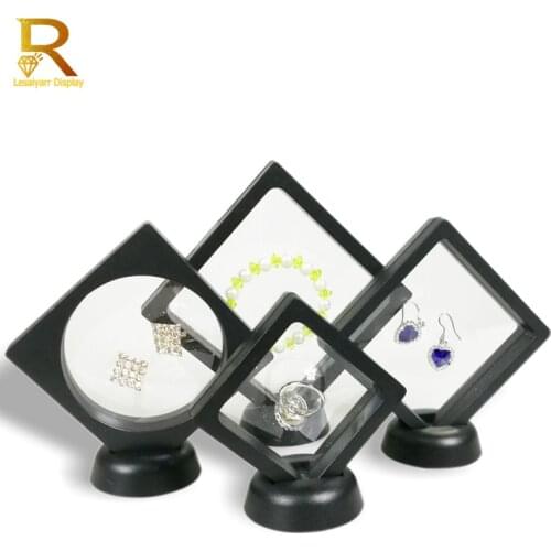 PE Film Brooch Coin Gems Jewelry Storage Box Dustproof Exhibition Decoration Suspended Floating Ring Earrings Display Rack Case