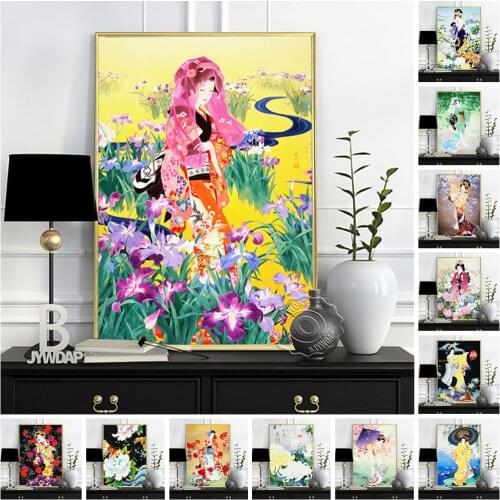 Haruyo Morita Poster, Morita Kimono Figure Painting, Haruyo Japan Classical Female Wall Stickers, Japanese Elegant Woman Mural