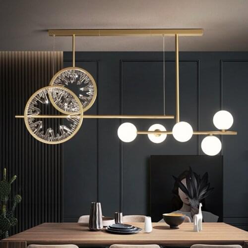 Modern Dining Room K9 Crystal Led Pendant Lights Gold Metal Straight Lustre Led Dimmable Pendant Lamp Led Droplight Fixtures