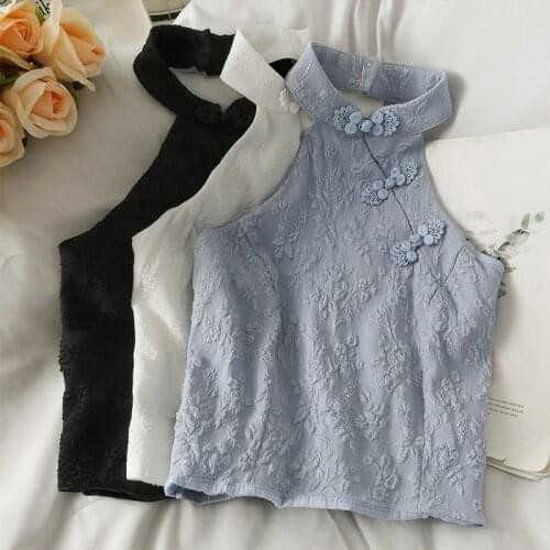 Women Summer Tanks and Camis Halter Top Turtleneck Vintage Chinese Fashion Streetwear Bustier Top Female Y2k Sleeveless Tees