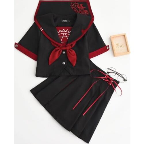 Black jk uniform Sailor Suit COS School Wear Women School Uniform Soft Punk Lolita Darkness Devil Halloween Fashion costumes