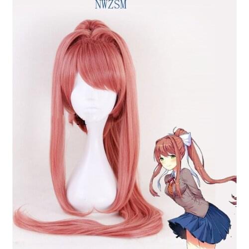 High Quality Doki Doki Literature Club! Monika Wigs DDLC 95cm Long Heat Resistant Synthetic Hair Perucas Cosplay Wig + Wig Cap