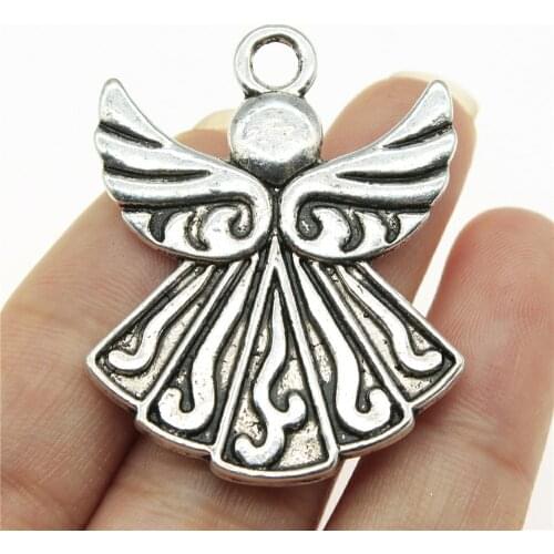 WYSIWYG 2pcs Double Sided Angel Pendant Charms DIY Jewelry Making Jewelry Finding Antique Silver Color 40x32mm