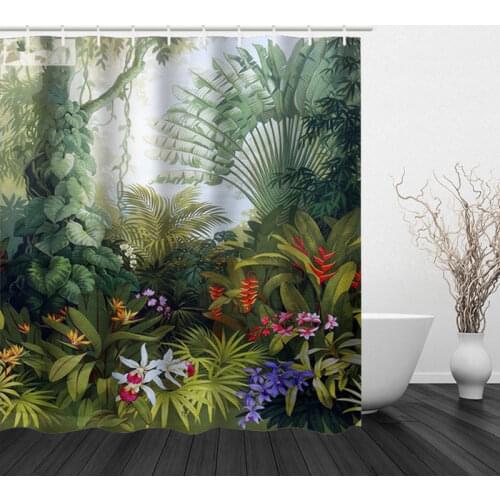 Flower and Plant Hook Shower Curtain Modern Polyester Waterproof Digital Printing Shower Curtain