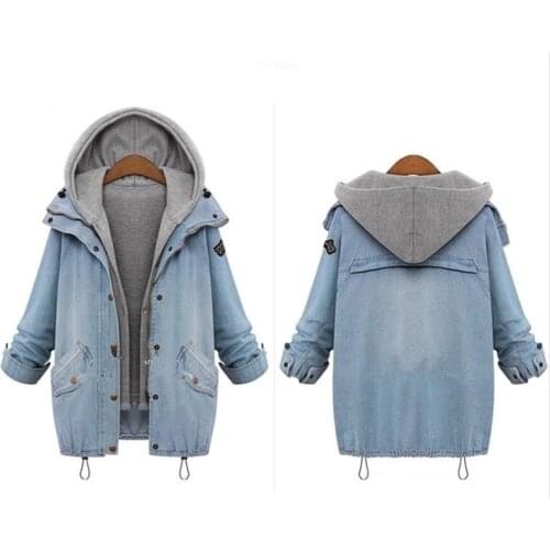 Women Jacket Plus Size Womens Spring Autumn Denim Jacket Loose Windbreaker Vest Two-piece Set Denim Jacket Women Donsignet