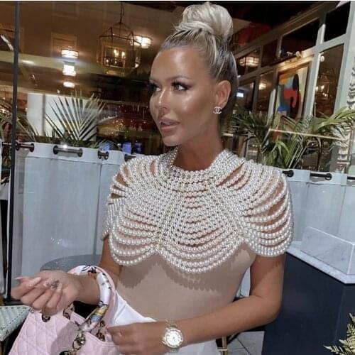 Top Quality Ladies Chic Luxury 2021 Newest Women Pearl Top High Street Designer Handmade Celebrity Party Club Outfit Shawl