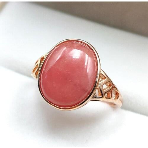 Genuine Natural Red Rhodochrosite Rose Crystal Adjustable Ring 15x13mm 925 Sterling Silver Women Ring Oval Bead AAAAA