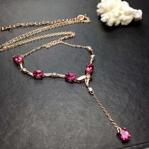 Natural pink topaz gem Necklace Natural gemstone Pendant Necklace 925 sliver grace Tassels strand women party girl gift Jewelry