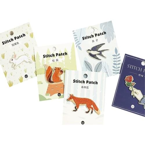 1pcs/lot Kawaii Cartoon Animal Swallow Squirrel Rabbit Fox Flower Cloth Embroidery Patches Stickers DIY Sticker Stationery