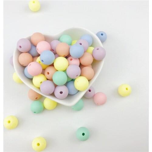 100pcs 12-20mm Baby Round Candy Color Silicone Teether Beads Infant Necklace Pendant DIY Chew Nursing Accessories