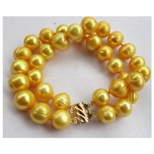 10x10 jewerly free shipping >> ROW natural 12-11MM SOUTH SEA golden PEARL BRACELET Selling