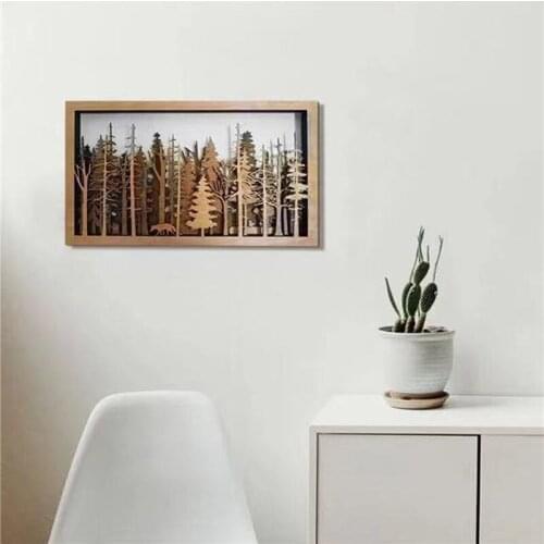 2021 Fashion Wall Art Decor Wooden Carved Mysterious Room Multi-layer Trees Interior Living Home Forest Wood Decoration Artwork