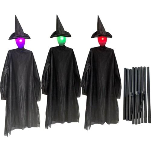 3pcs/set Colorful Glowing Witches With Poles Halloween Witch Sound Voice Haunted House Holding Hands Holiday Party Garden Decor