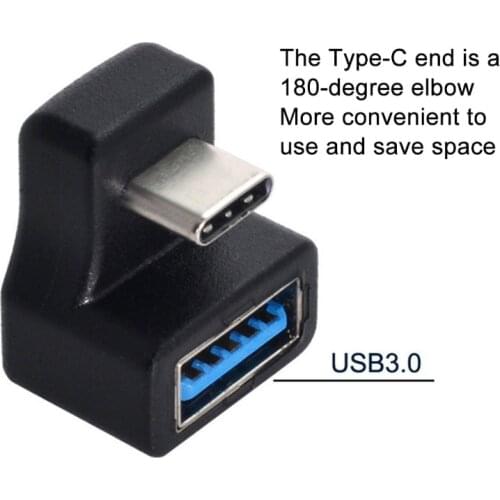 R58A USB C Adapter 180 Degree Elbow Type C OTG Converter U Shape USB-C 3.0 Connector Compatible with Laptop Tablet Mobile