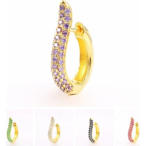 CANNER 925 Silver Stud Earrings Irregular Single-sided Colored Zircon Piercing Cartilage Circle Earrings For Women kolczyki