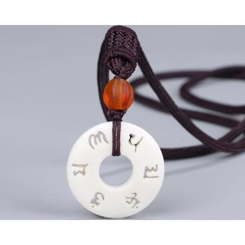 Hollow Tibetan Six Words Necklace for Men Women Handmade Carved Ivory White Tagua Nut OM Pendant Mecklace Jewelry Dropshipping
