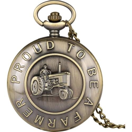 Retro Bronze "Proud To Be A Farmer " Tractor Quartz Pocket Watch Steampunk Necklace Pendant Quartz Fob Watches for Men Women