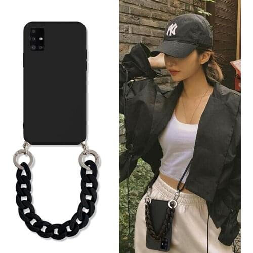 Crossbody Lanyard Case For Samsung Galaxy S21 S20 S10 plus S9 S8 Note 8 9 10 5G 20 Ultra Marble Chain Silicone Protection Cover