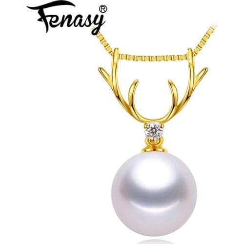 FENASY 18K Gold deer pendant pearl Jewelry antlers necklaces & pendant for lovers pearl pendants send s925 silver necklaces