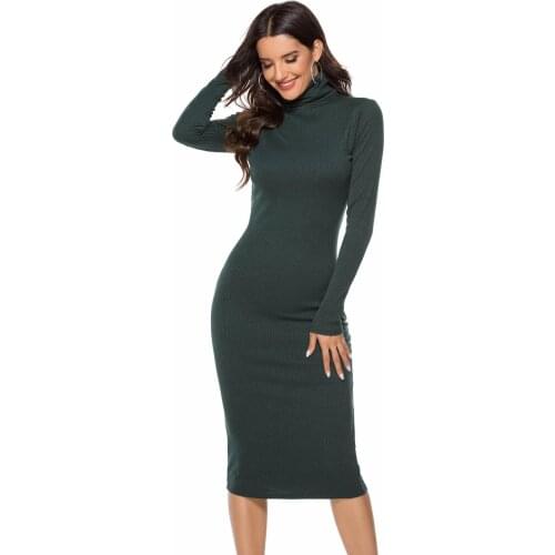 Gkfnmt 2021 Turtleneck Dress Plus Size 5XL Sexy Mad-Calf Party Dresses Ribbed Long Sleeve Winter Elegant OL Vestidos