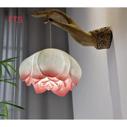 Creative Chinese Zen resin lotus leaf Buddha hall lotus wall lamp decoration aisle corridor balcony lotus wall light