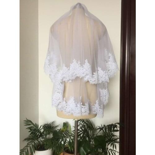 Lace bridal veils 2 layer white ivory bridal wedding veil with comb bridal vail Long 60x80cm