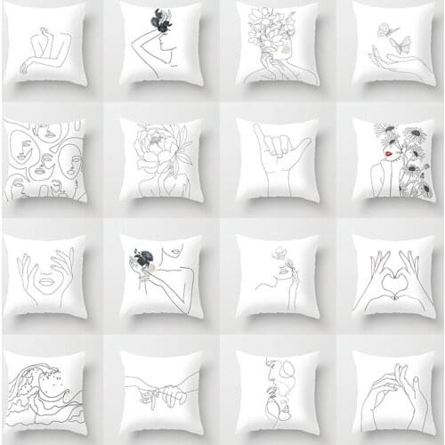 Square Portrait Cushion Pillow Covers Black and White Printing Home Pillowcase Pinky Swear Pillow Sofa Cushion Cover