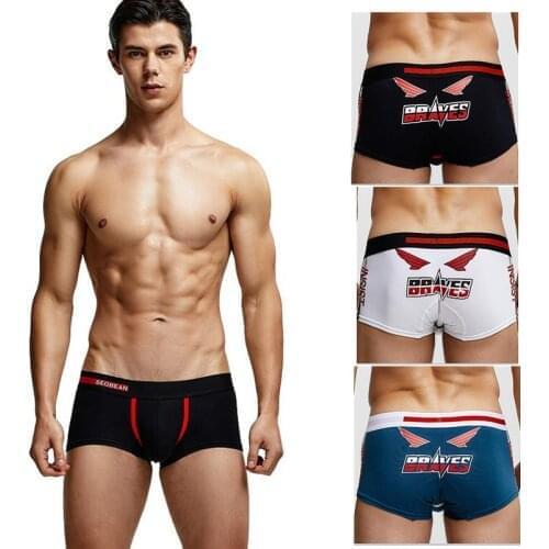 SEOBEAN mens underwear fashion solid boxers print cotton low-rise shorts male boxer