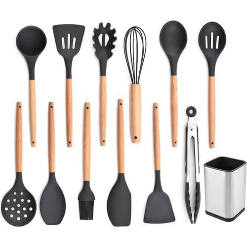 Kitchen Utensil Set Silicone Cooking Utensils with Wooden Handles Nonstick Spatula Turner Cookware Utensils Kitchen Gadgets Set