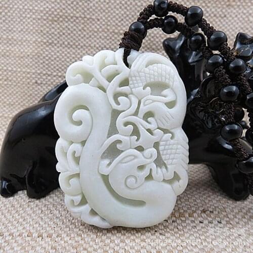 Natural Lantian jade Chinese Dragon and Phoenix Pendant Necklace Fashion Jewellery Accessories Hand-Carved Amulet Gifts Women