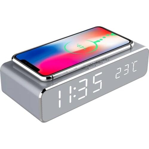 New Wireless Charger LED Alarm Clock Phone Wireless Charger Qi Charging Pad Digital Thermometer For IPhone 12 Pro Max For Huawei