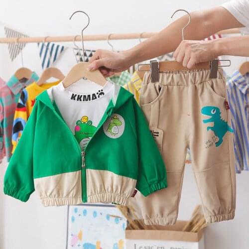 Baby Boy Clothes Spring Autumn Children Patchwork Cartoon T Shirts Hooded Pants 3Pcs/sets Infant Outfit Kids Toddler Tracksuits
