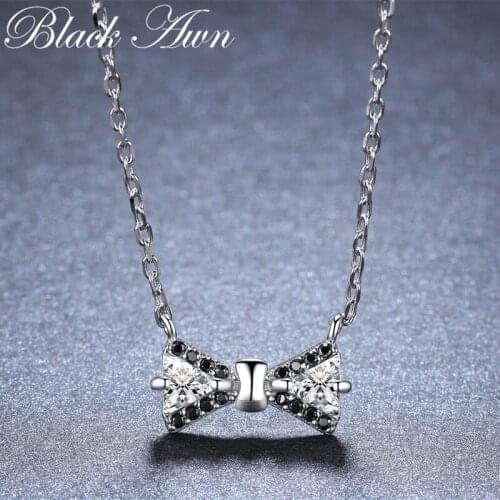 BLACK AWN New Bow Shape New Arrivals 925 Sterling Silver Fine Jewelry Trendy Engagement necklaces & pendants for Women K018