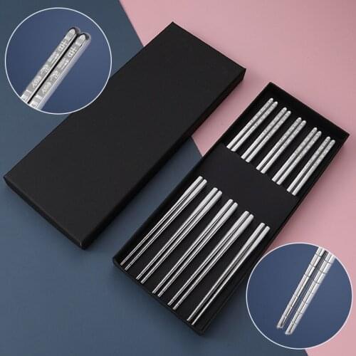 5 Pairs High Quality 304 Stainless Steel Chopsticks Reusable Non Slip Metal Chopsticks Sushi Food Chopsticks