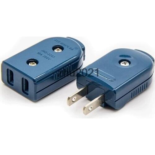AC 250V 10A Rewirable Rotating US Plug Power Cord Connector Blue Mle/Female