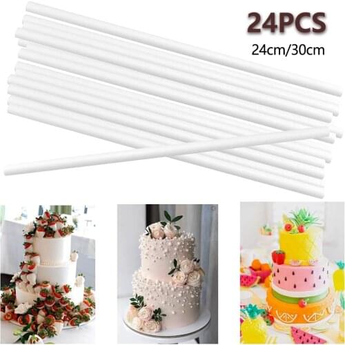 24 Pcs 24/30cm Cake Pop Sticks Cake Dowel Rods Plastic Cake Pops Making Tools White Cake Sticks Lollipop Cake Pop Sticks Crafts