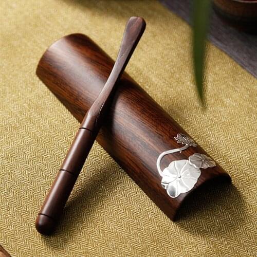 Lotus Design Natural Ebony Saucer Teaspoon Retro Wood Metal Kungfu Tea Set For Home Hotel Office Teahouse Tea Accessories