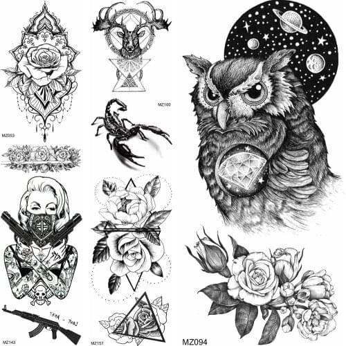 Realistic Masked Gangster Adults Temporary Tattoos flower Body Art Weapon Girls Arm Tattoo Stickers Sheets AK Gun M416 Tattoo