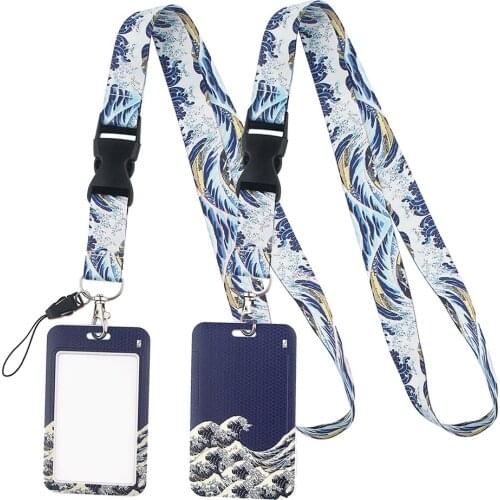 LT439 Art Waves Art Print Keychain Ribbon Lanyards for Keys ID Card Phone Straps Hanging Rope Lariat Students Badge Holder