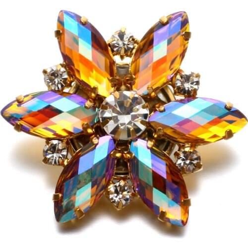 Orange Discolored Rhinestone Style Snowflake Shape Charms 18mm Snap Button Jewelry For Snap Bracelet Snaps Jewelry KZ0481b