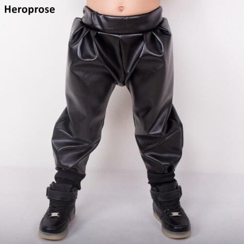 New Fashion Kids Harem Hip Hop Dance Pants Childrens Clothing Sweatpants Stage Performance Faux Leather Baby sports trousers