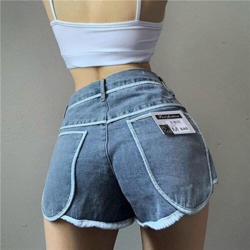 Brand Vintage Streetwear Contrast Color Patchwork Pocket Short Jeans Women High Waist Casual Denim Shorts Summer Korean Fashion