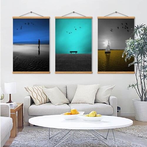 Modern Minimalist Hanging Wall Art Sea Bench Sailboat Print Picture Canvas Painting Home Decor Poster For Living Room Bedroom