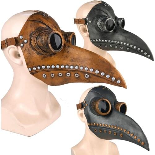 Medieval Steampunk Plague Doctor Bird Mask Latex Punk Cosplay Masks Beak Adult Men Halloween Party Role-playing Props C20K113