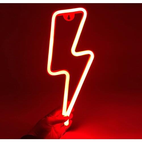 LED Home Neon Lightning Shaped Sign Neon Fulmination Light USB Decorative Light Wall Decor for Room Wedding Party