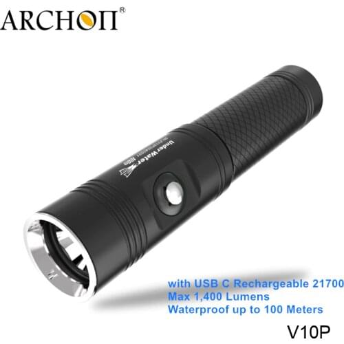 Archon V10P Cree LED 100 Meters Underwater Flashlight Scuba Diving Torch Light with 5100mAh Type C USB Charging 21700 Battery