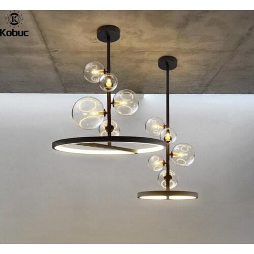 Kobuc New Design Nordic Led Pendant Light Dia 28/48cm with Long Pole for Indoor Bar Dining room Living Room Hanging Lamp Fixture